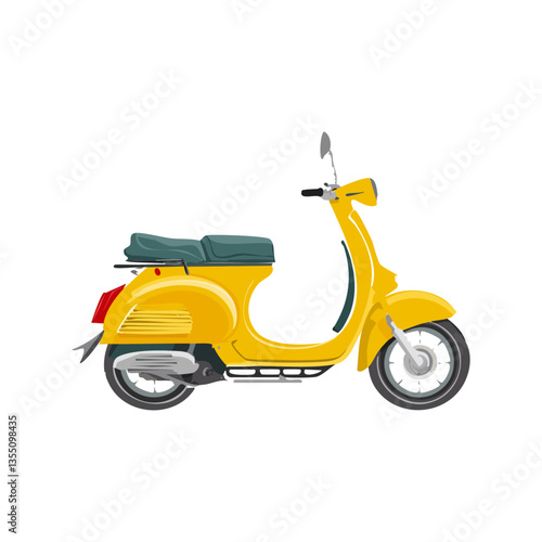 Yellow traditional italian motor scooter vector illustration. Classic city motorcycle.