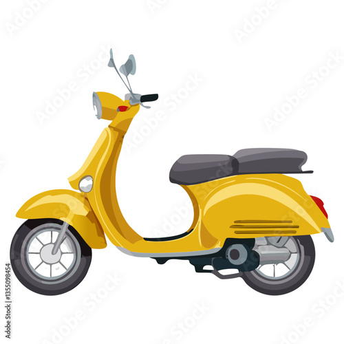 Yellow traditional italian motor scooter vector illustration. Classic city motorcycle.