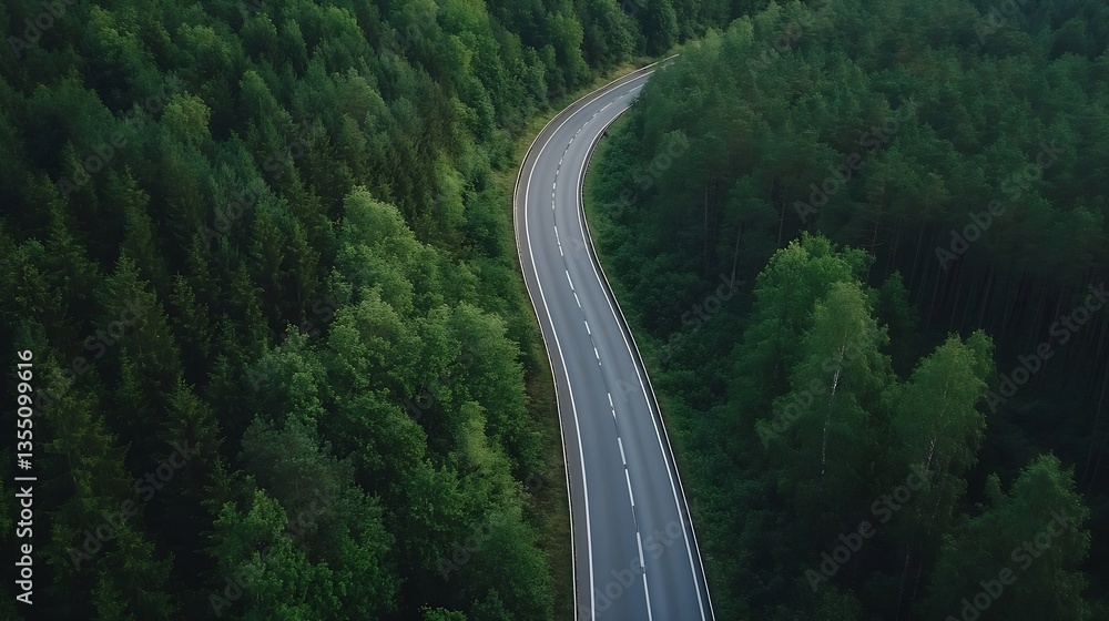 Aerial view of a winding road cutting through lush green forests showcasing nature's beauty and serenity : Generative AI Aerial view of a winding road cutting through lush green forests showcasing nature's beauty and serenity : Generative AI