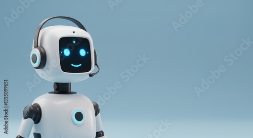 Friendly Robot Customer Service Agent - A cheerful robot wearing a headset, ready to assist customers. Perfect for tech support, AI, and customer service concepts