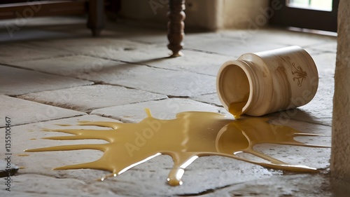 An alabaster jar with spilled oil