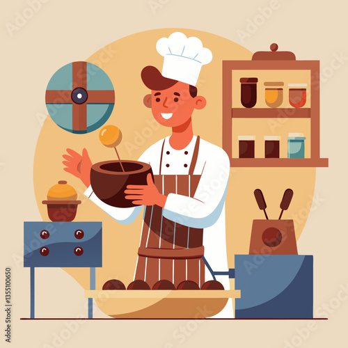Happy chef preparing a sweet treat.