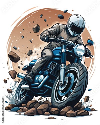 A motorcyclist aggressively leans into a sharp turn on a loose gravel road, kicking up dust.  The rider’s skill and the precariousness of the situation are emphasized.