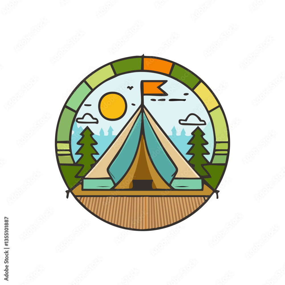 Scenic Badge Illustration of Camping in the Mountains by the Lake. Vector illustration. Generative Ai Scenic Badge Illustration of Camping in the Mountains by the Lake. Vector illustration. Generative Ai