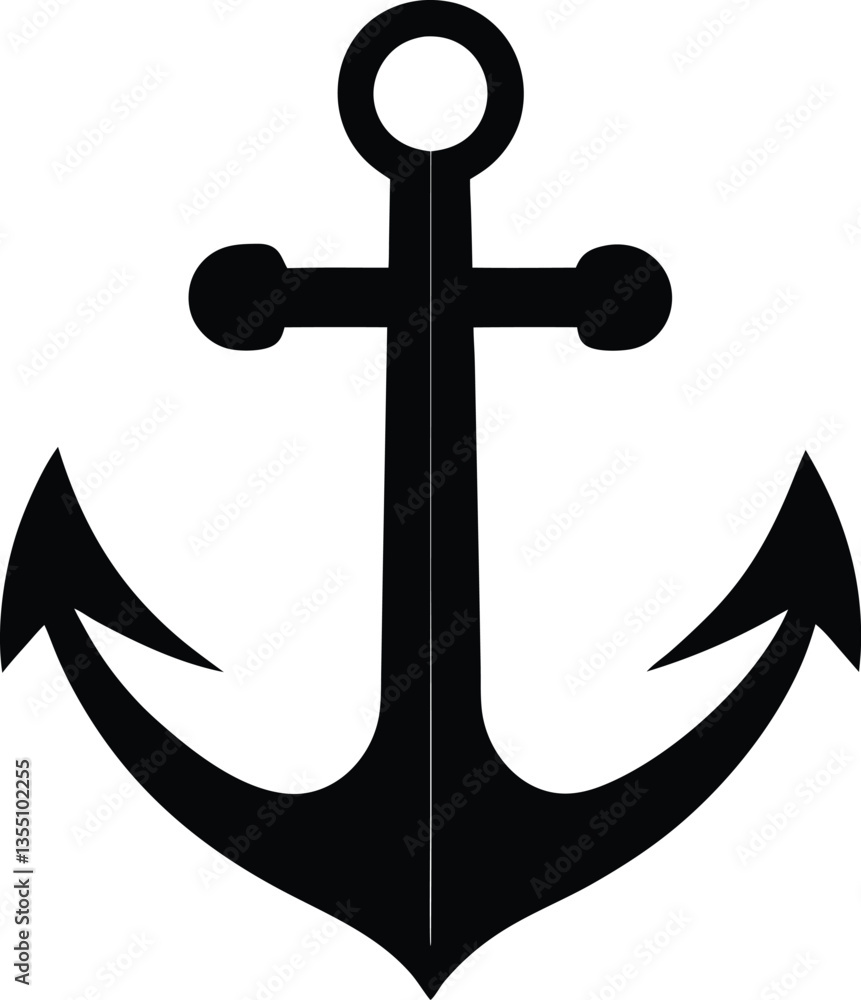 Minimalist Black Anchor Isolated on White Background Nautical Symbolism Minimalist Black Anchor Isolated on White Background Nautical Symbolism