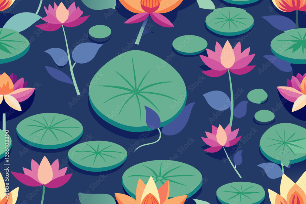 Colorful lotus flowers and leaves pattern. Colorful lotus flowers and leaves pattern.
