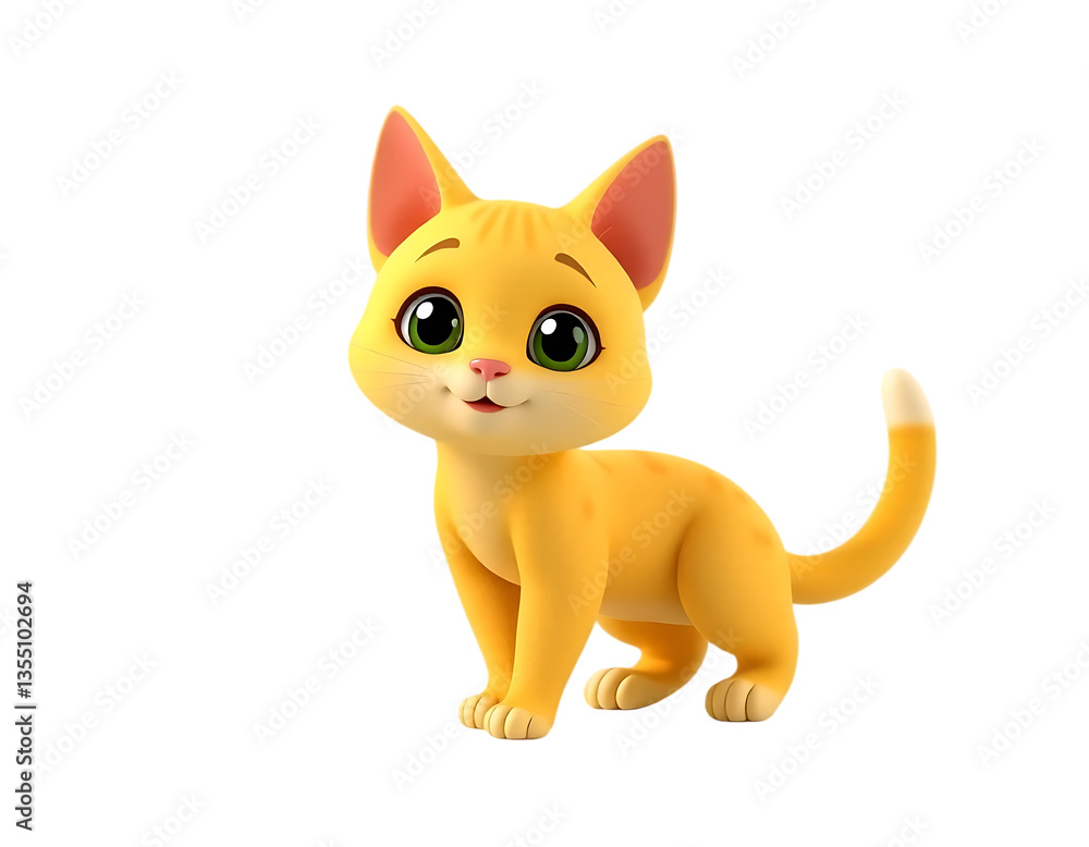 Cute cartoon orange cat with big green eyes Cute cartoon orange cat with big green eyes