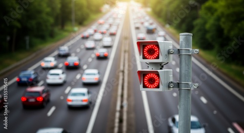 Wallpaper Mural Highway Speed Monitoring: Safety First - Speed camera on a busy highway, emphasizing road safety, speed control, traffic management, and accident prevention. Symbolizing vigilance, security Torontodigital.ca