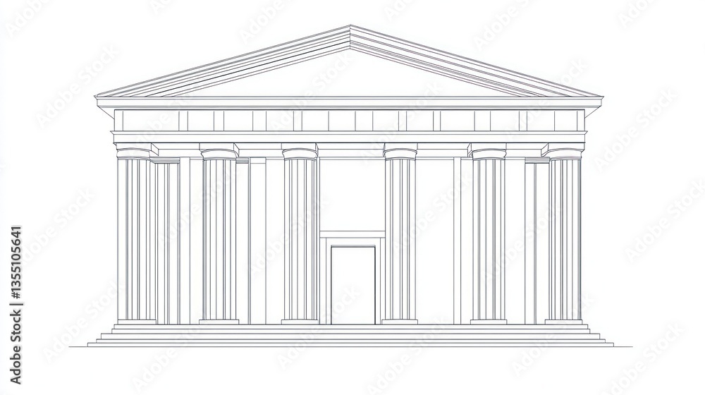 Fototapeta premium Classic Greek temple facade drawing, architectural sketch
