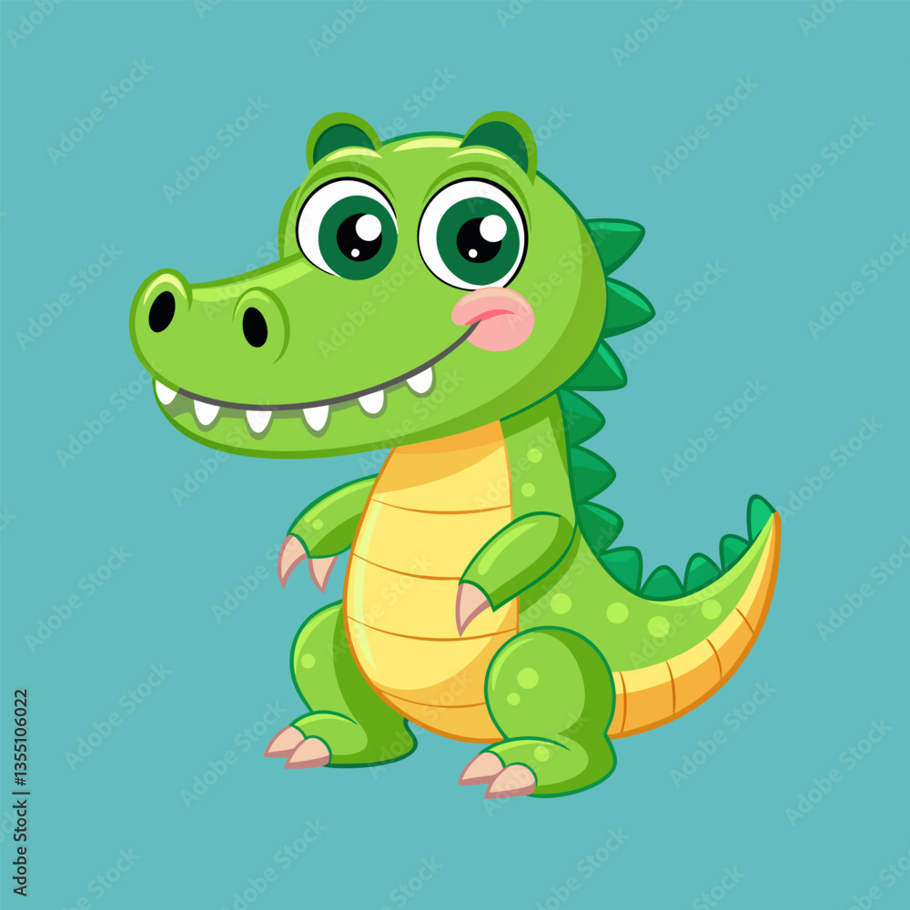 Obraz premium Cute cartoon crocodile smiles broadly.