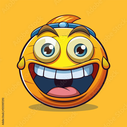 Happy cartoon emoticon with exaggerated features.