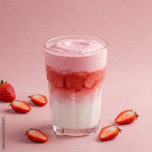 Korean Fresh Strawberry Latte in a Clear Glass.