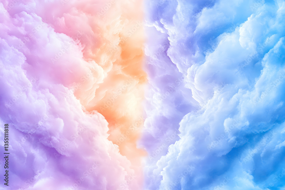 Fototapeta premium Pastel Cloudscape Dreamy Sky, Soft Hues, Light