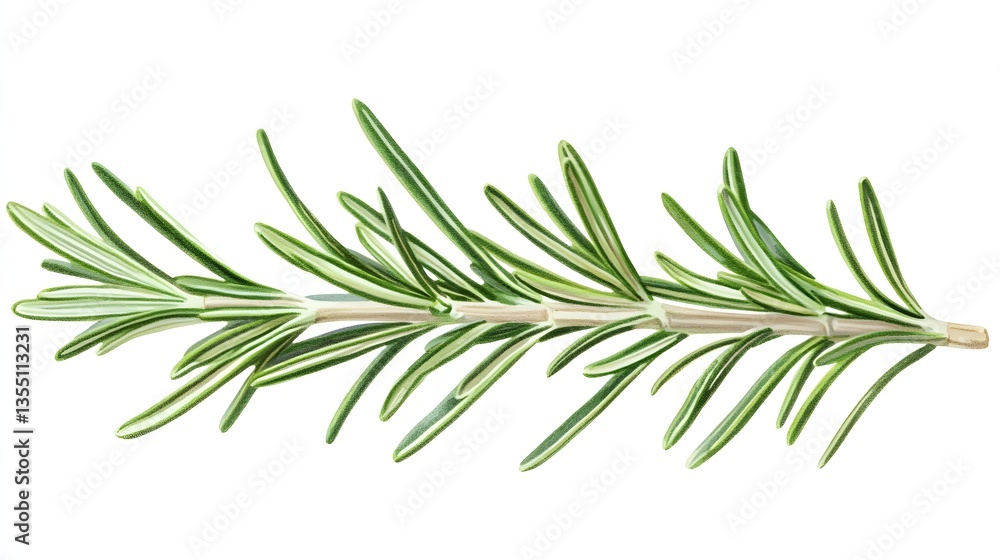 Fototapeta premium Fresh Green Rosemary Herb Branch Isolated on White Background for Culinary Use