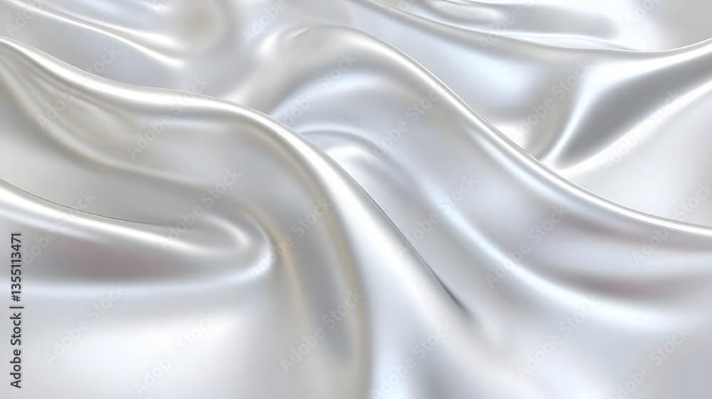Obraz premium Smooth White Silk Fabric Draped Elegantly Creating Abstract Wavy Texture and Shiny Reflection