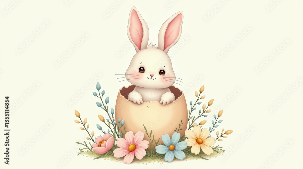 Obraz premium Cute Easter Bunny in a Decorated Egg