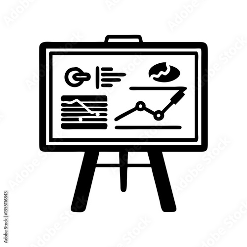 Business flip chart board icon with graphs and diagrams