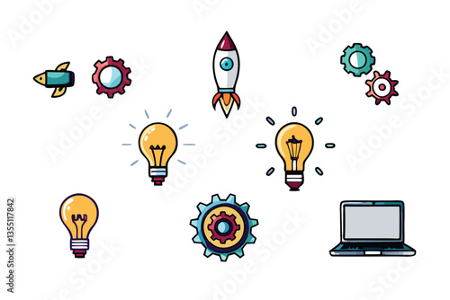 A dynamic illustration depicting a rocket launching amidst glowing lightbulbs, symbolizing a Los Angeles-based startup's ambitious entrepreneurial journey.