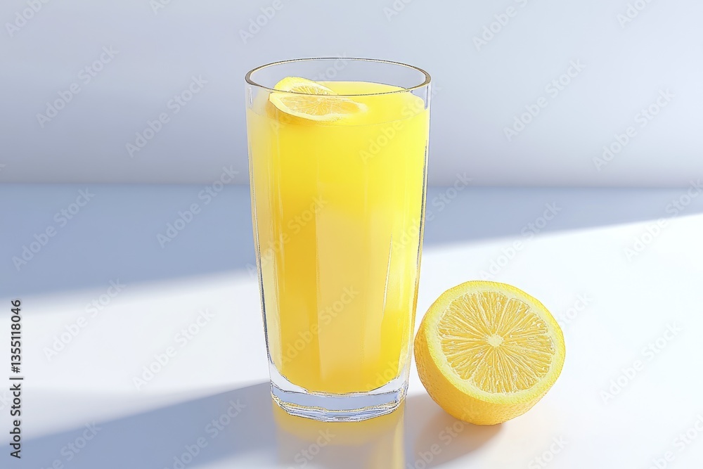 Fresh lemon drink in a glass with lemon slice and fruit Fresh lemon drink in a glass with lemon slice and fruit