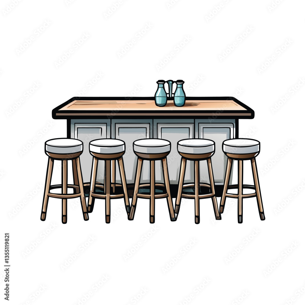 Sleek, stylish bar stools encircle a modern high kitchen island, showcasing a contemporary interior design. Sleek, stylish bar stools encircle a modern high kitchen island, showcasing a contemporary interior design.