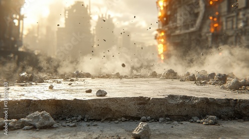 Post-Apocalyptic Cityscape Crumbling Concrete and Dust