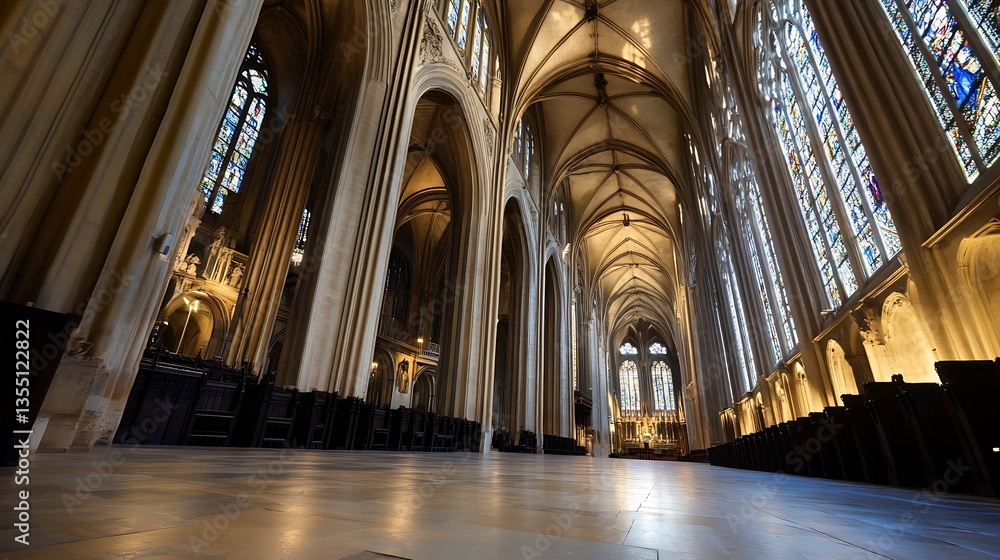 Fototapeta premium Interior of a grand cathedral with stunning architecture and colorful stained glass windows : Generative AI