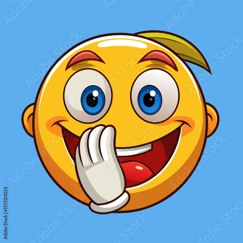 Laughing emoticon covering mouth with hand.