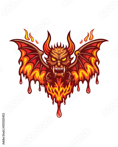 A terrifying demonic creature, dripping with an oily, viscous substance, possesses menacing wings and a wicked grin.  Depict intense detail.