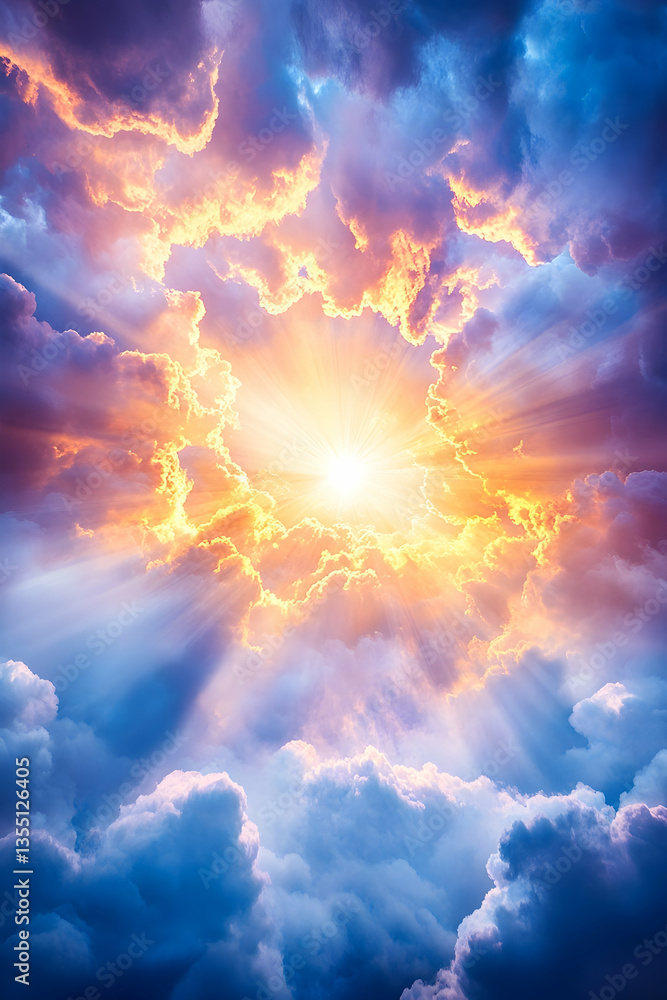 Radiant Sun Breaking Through Colorful Clouds Radiant Sun Breaking Through Colorful Clouds