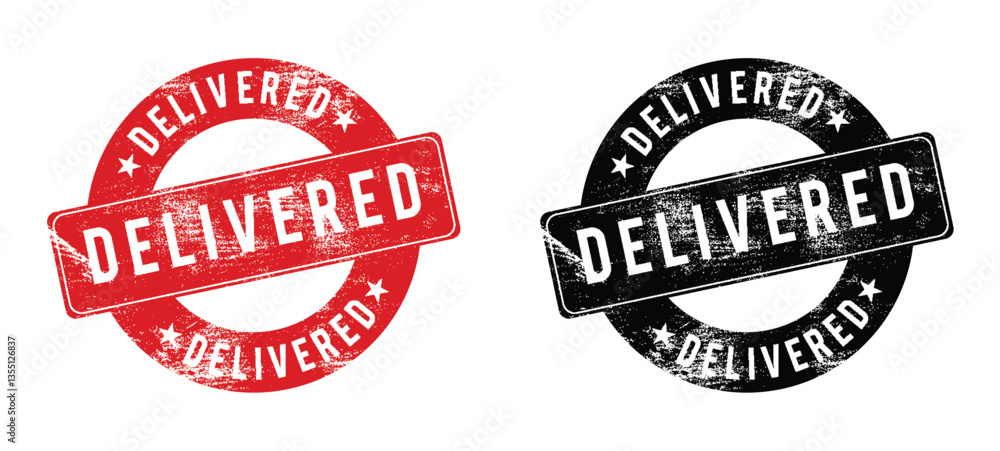 Obraz premium DELIVERED Rubber Stamp Vector. Grunge round rubber stamp sign on transparent background. 