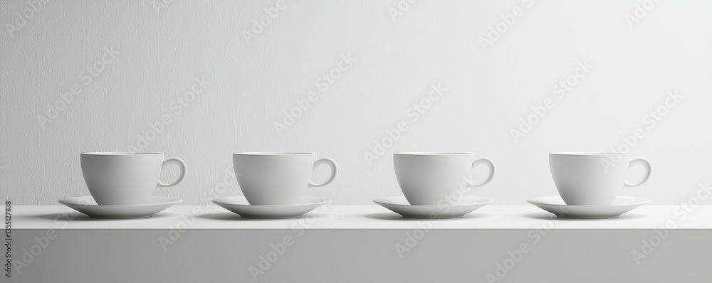 Four minimalist coffee cups on a table. Four minimalist coffee cups on a table.