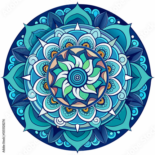 Intricate blue and teal mandala design.