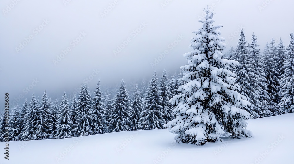 Snowcovered pine trees standing tall in a serene winter landscape captured in tranquil solitude : Generative AI Snowcovered pine trees standing tall in a serene winter landscape captured in tranquil solitude : Generative AI