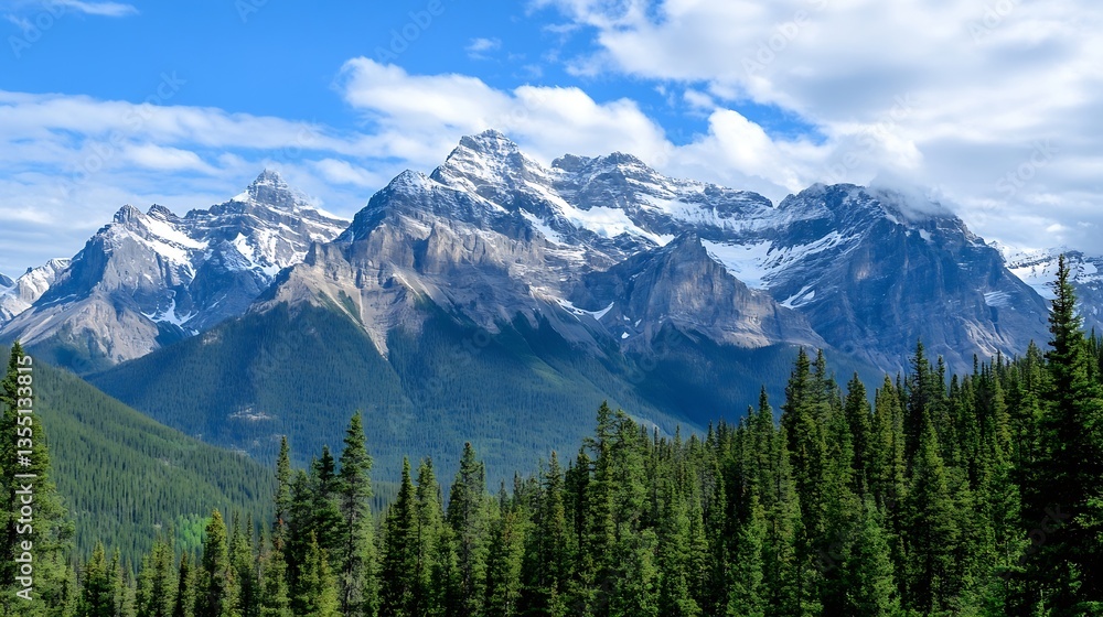 Majestic mountain range under a blue sky with lush green forest showcasing the beauty of nature : Generative AI Majestic mountain range under a blue sky with lush green forest showcasing the beauty of nature : Generative AI