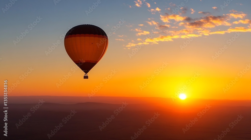 Obraz premium Vibrant Hot Air Balloon Experiencing a Stunning Sunrise Over the Horizon : Generative AI