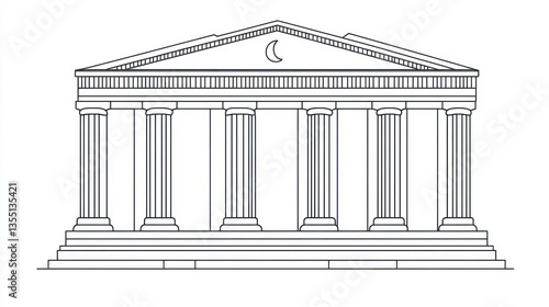 Ancient Greek Temple Facade  Classic Architecture  Outline Drawing