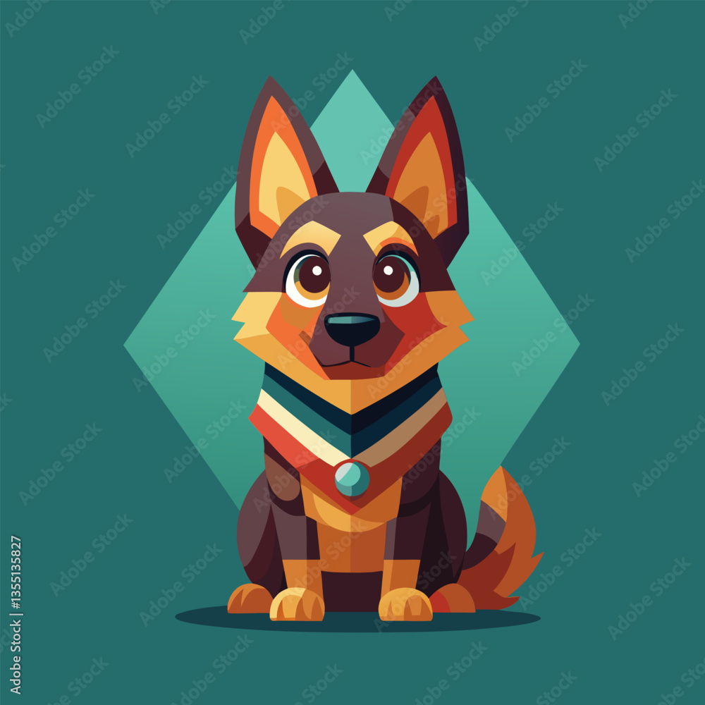 Fototapeta premium Cute cartoon dog wearing a colorful bandana.