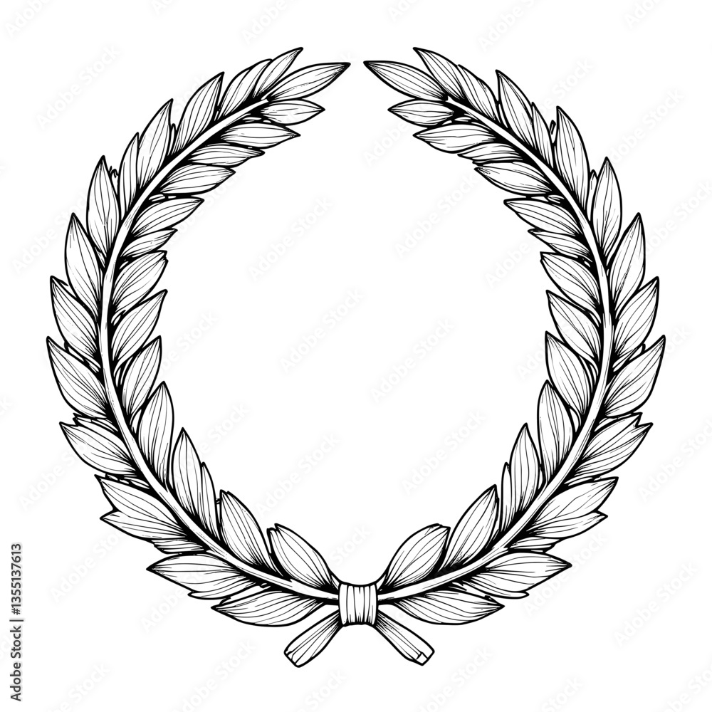 Laurel Wreath in Classical Heraldic Style in Monochrome for Victory and Achievement Symbolism Laurel Wreath in Classical Heraldic Style in Monochrome for Victory and Achievement Symbolism