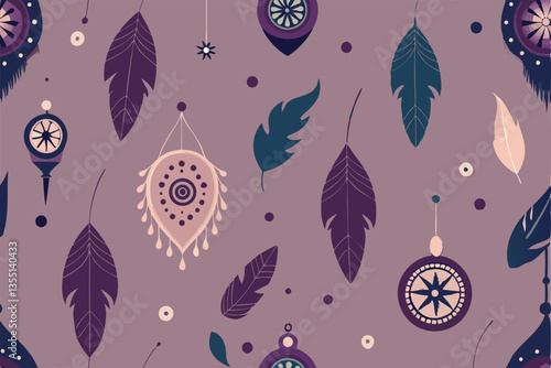 Bohemian feather and dreamcatcher pattern.