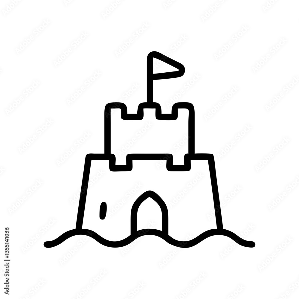 Sandcastle icon in black outline style Sandcastle icon in black outline style