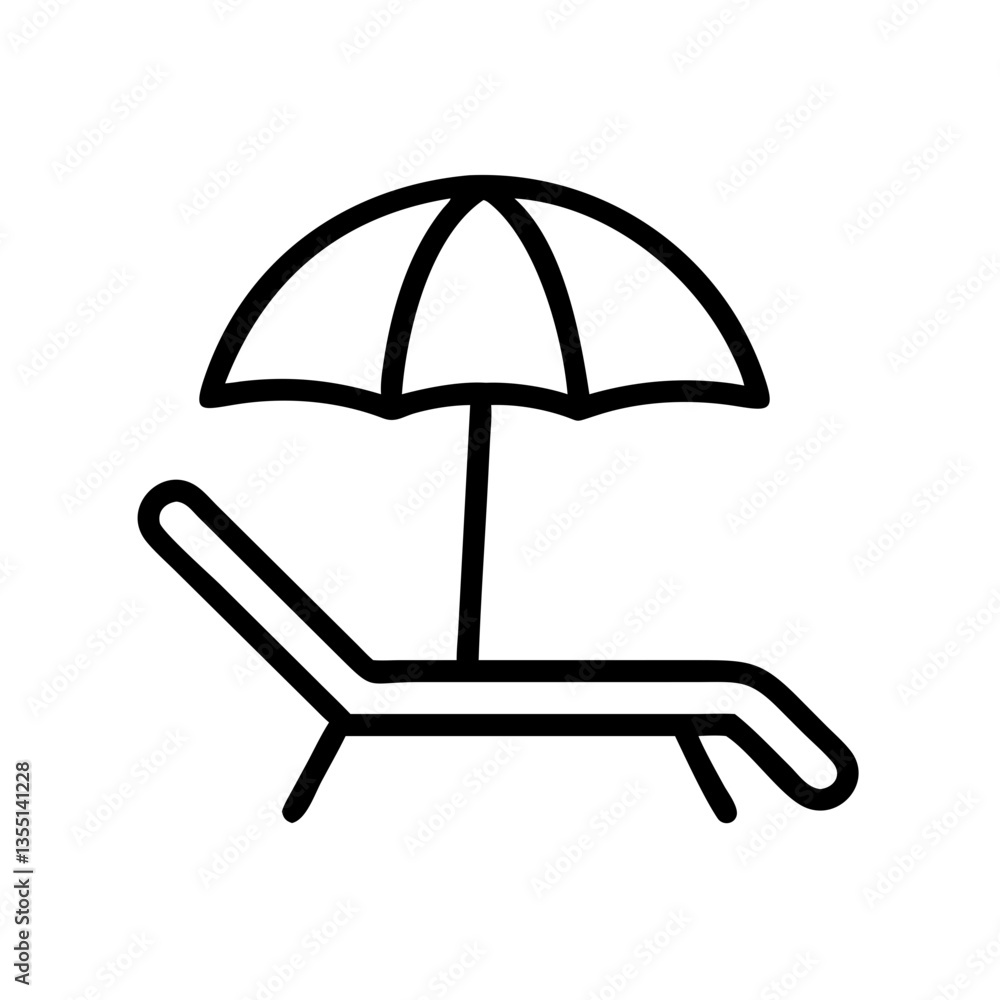 Beach chair with umbrella icon in black outline style Beach chair with umbrella icon in black outline style