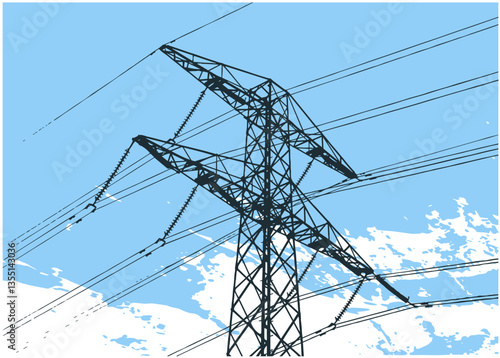 Vector illustration of high voltage electrical power grid, transmission line