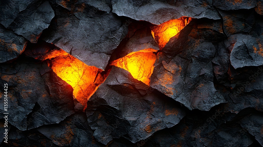 Fiery Lava Erupting Through Cracked Black Rock Surface Creating Intense Glow and Texture Fiery Lava Erupting Through Cracked Black Rock Surface Creating Intense Glow and Texture