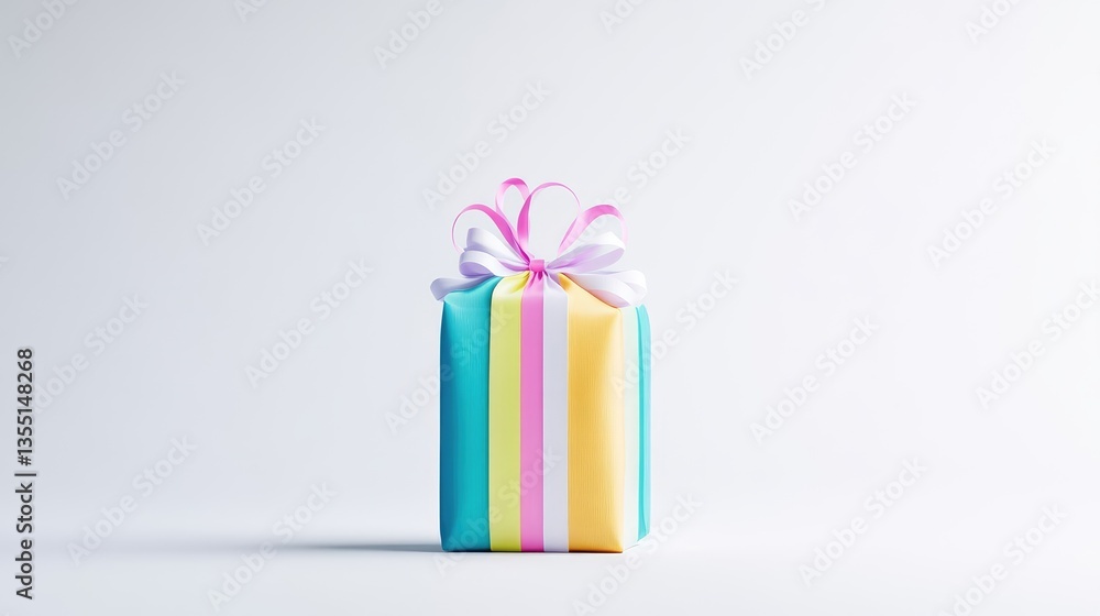 Obraz premium A gift box with colorful, pastel wrapping paper and a decorative bow
