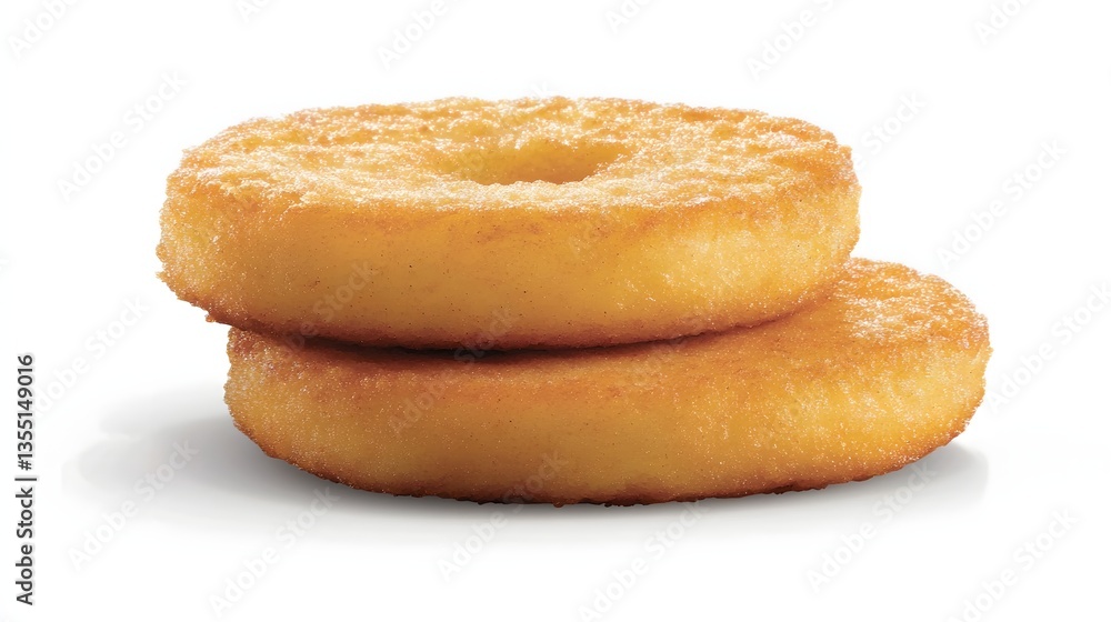 Golden Sugar-Coated Donuts Stacked Together on a White Background Golden Sugar-Coated Donuts Stacked Together on a White Background
