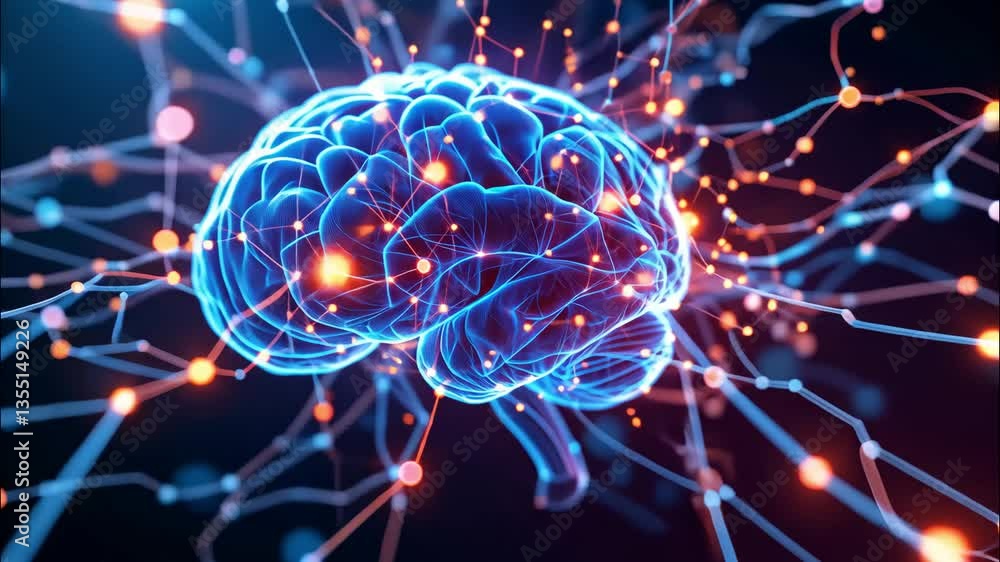 Futuristic blue brain with glowing neural connections representing artificial intelligence. Futuristic blue brain with glowing neural connections representing artificial intelligence.