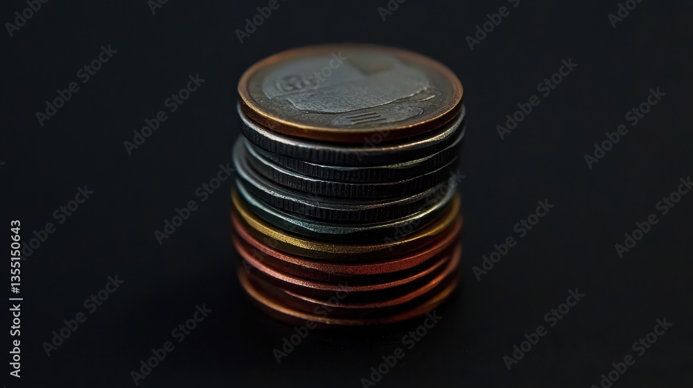 Stack of Colorful Euro Coins on Dark Background. Stack of Colorful Euro Coins on Dark Background.