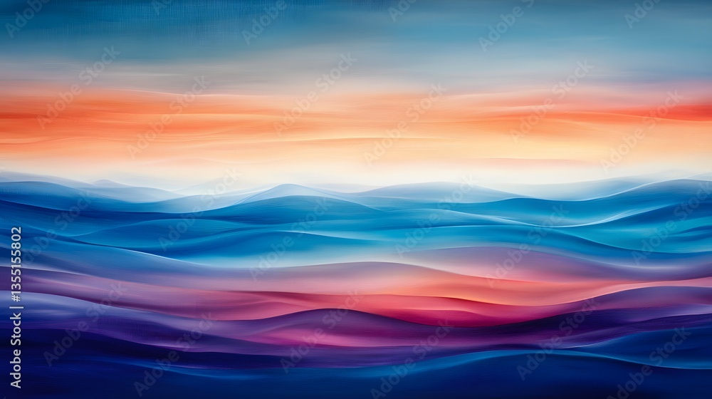 Abstract Waves with Gradient Colors at Sunset Reflecting Serene Ocean Landscape Abstract Waves with Gradient Colors at Sunset Reflecting Serene Ocean Landscape