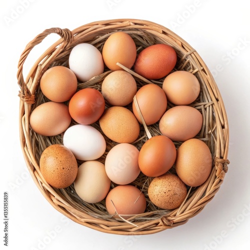 Wallpaper Mural Basket of assorted eggs, natural colors, farm fresh, isolated on white background Torontodigital.ca