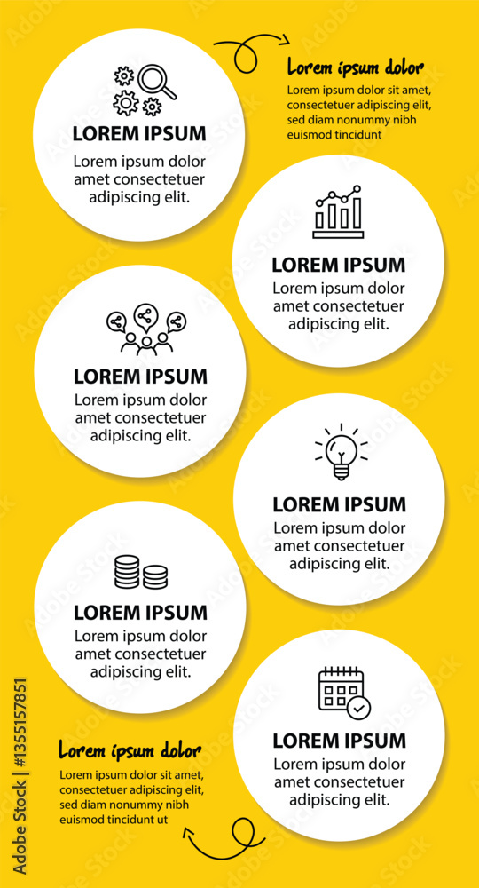Obraz premium Infographic template with icons and 6 options or 6 steps. Can be used for workflow layout, diagram, timeline, banner, webdesign, business report, presentation. Vector illustration.